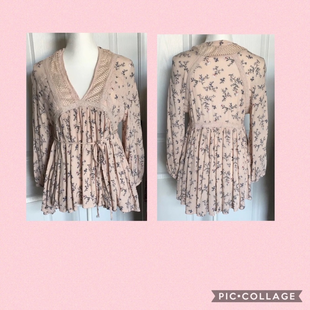 R n B Women's Long Sleeve Babydoll Top Pink Sz M